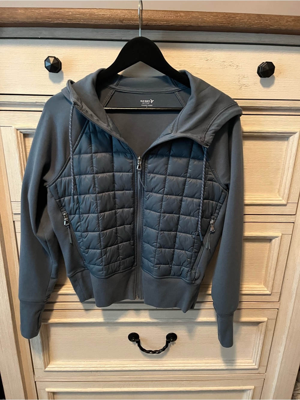 Old Navy Quilted Panel Hooded Jacket - Blue\Gray